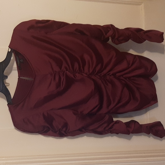 Satin feel cropped long sleeve blouse - Picture 1 of 2